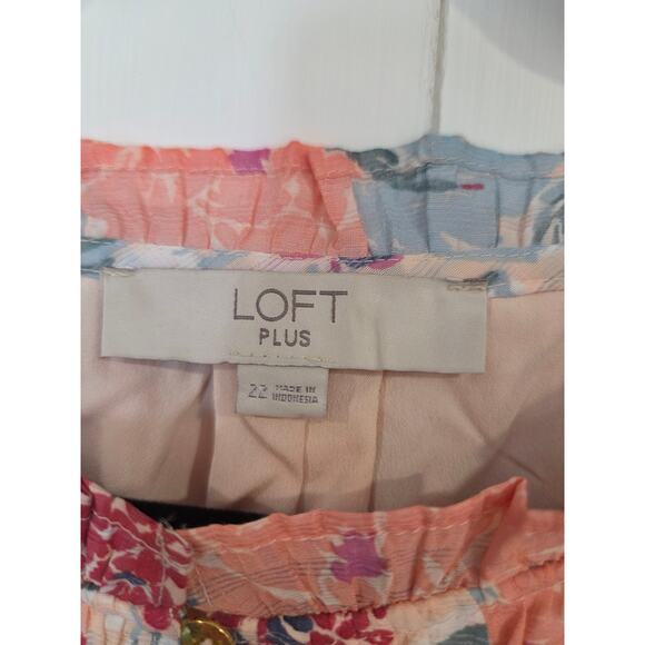 Ann Taylor LOFT Floral Flutter Peplum Keyhole Woven Flounce Dress Pink Size 22 - Picture 4 of 8